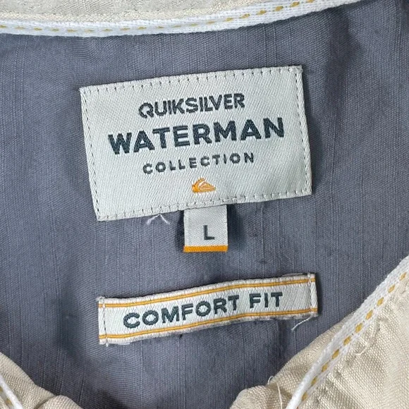 Quiksilver Waterman Shirt Men‎ Large Bege Jacquard Tribal Hawaiian Modal Blend - Picture 2 of 9